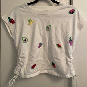 NWT Zara Crochet Fruit White Crop Top Ruched